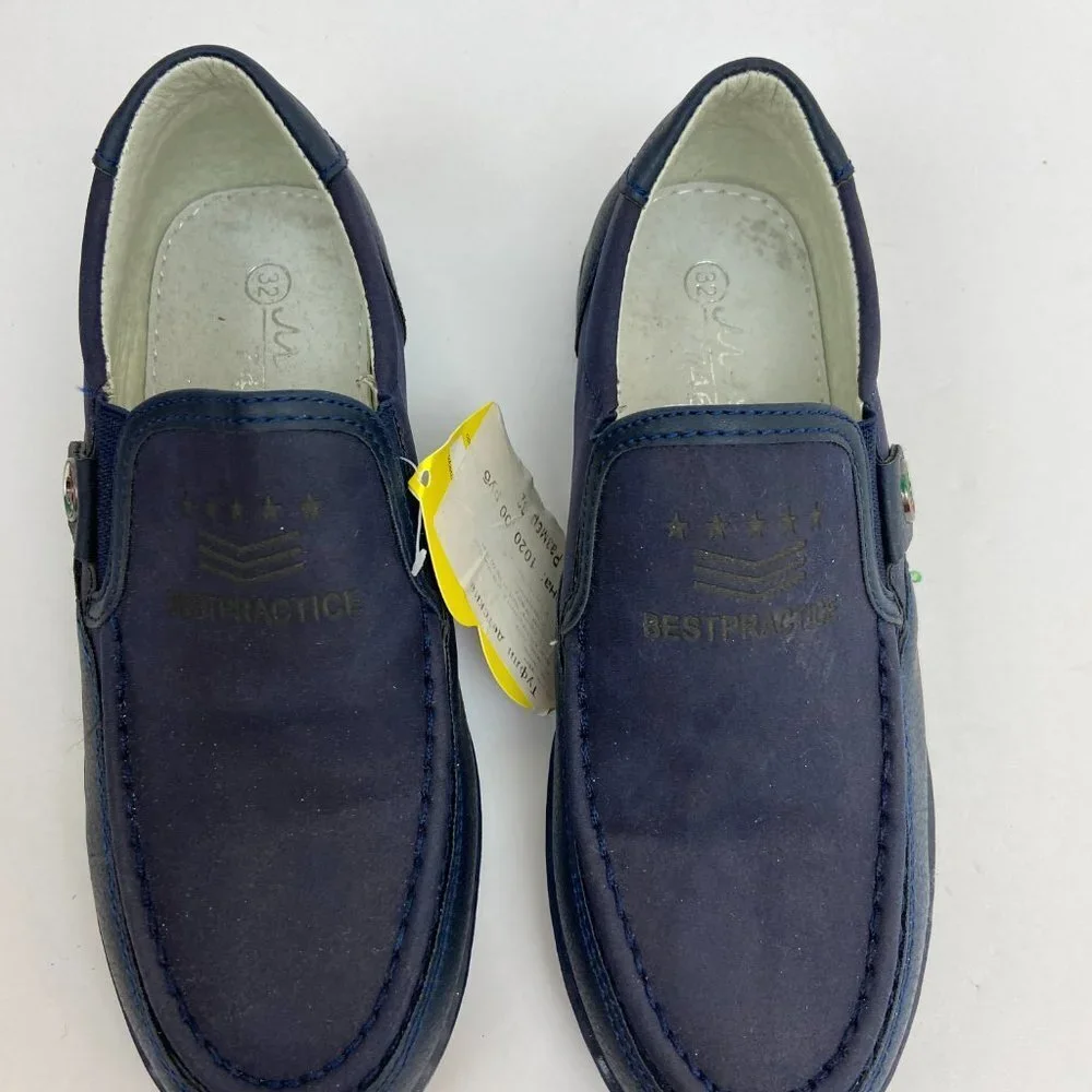 NWT M + D Boys Blue Faux Leather Slip-on Loafers Size 1 (EU 32)